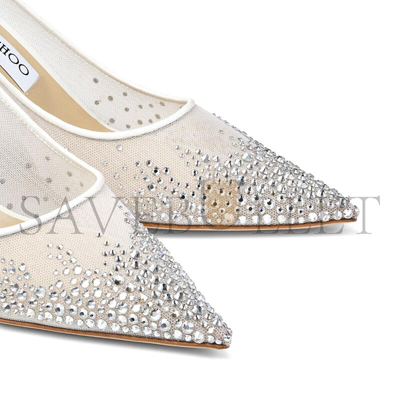 Ji*y Ch* love 65 white mesh pumps with dÉgradÉ crystals love65nyt